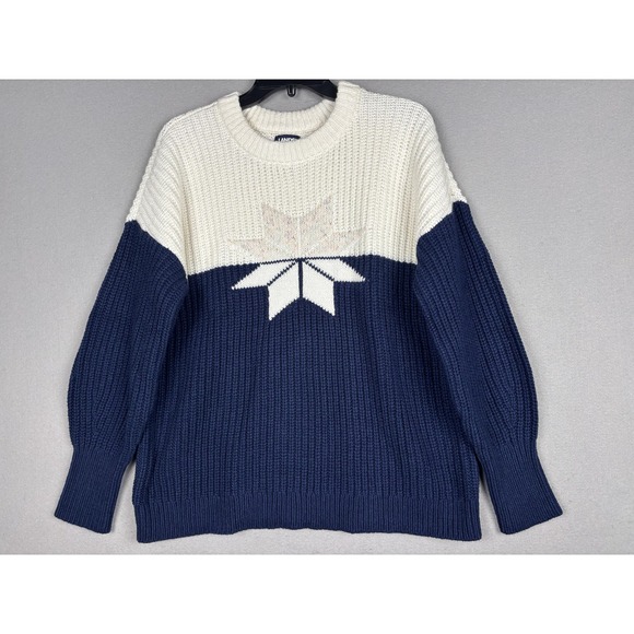 Lands' End Sweaters - Lands' End Sweater Womens M Blue White Star Graphic Knit Pullover Winter Warm